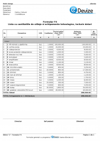 eDevize - Lista utilaje echipamente si dotari F4